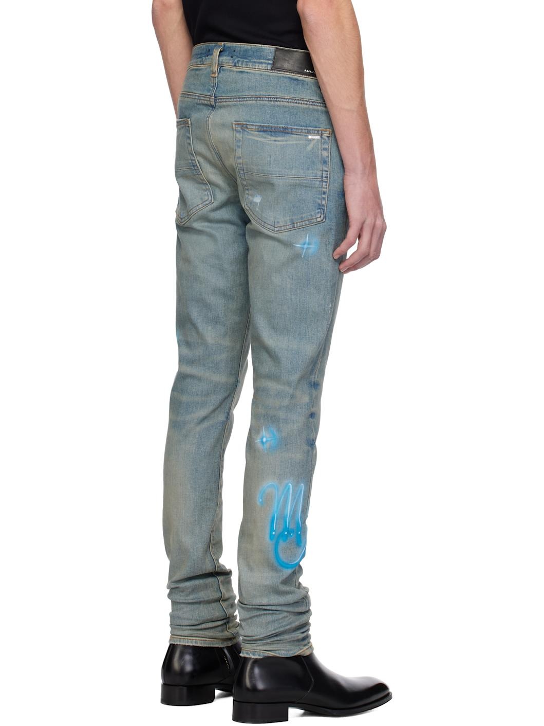 Blue Amiri Airbrush Logo Skinny Jeans - 3