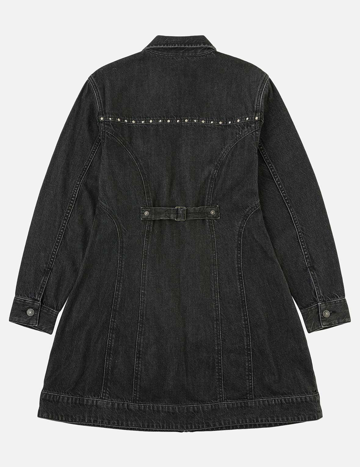 Seagull Embroidery with Studs Fashion Fit Denim Zipper Dress - 4