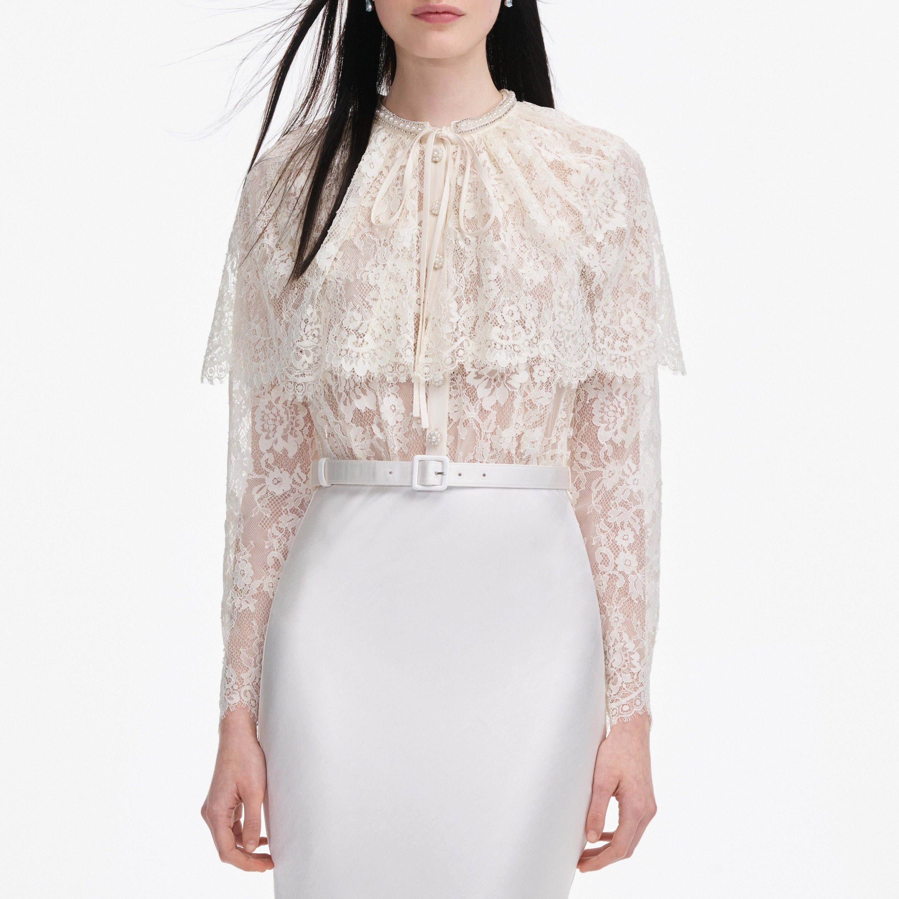 White Lace Cape Maxi Dress - 4