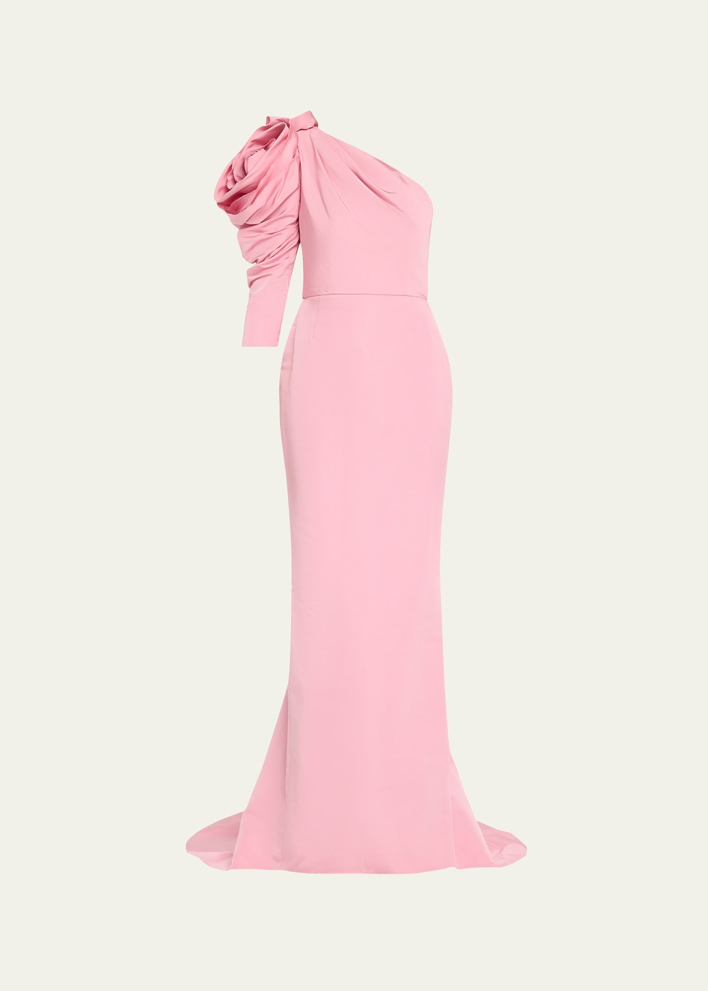 One-Shoulder 3D Floral Silk Faille Trumpet Gown - 1