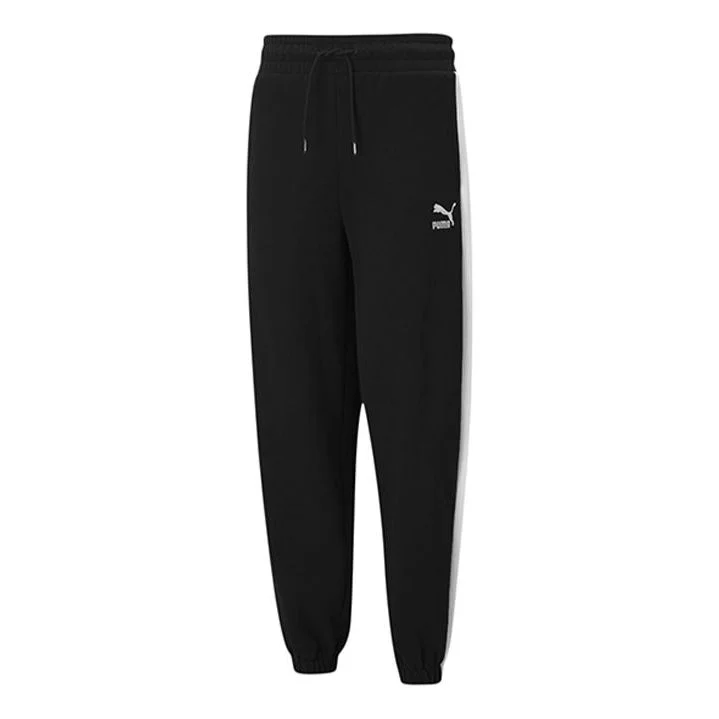 (WMNS) PUMA Classics Relaxed Joggers Logo Printing Sports Trousers Black 530282-01 - 1