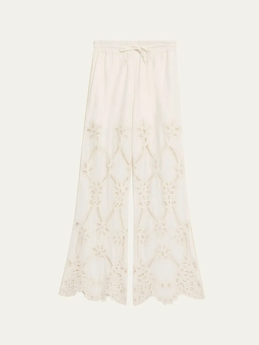 Daisy Wide-Leg Eyelet Pants - 1
