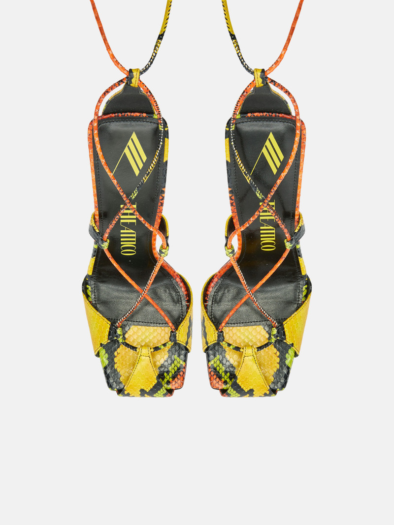 ''ADELE'' ORANGE ,BLACK, YELLOW AND GREEN LACE-UP SANDAL 3