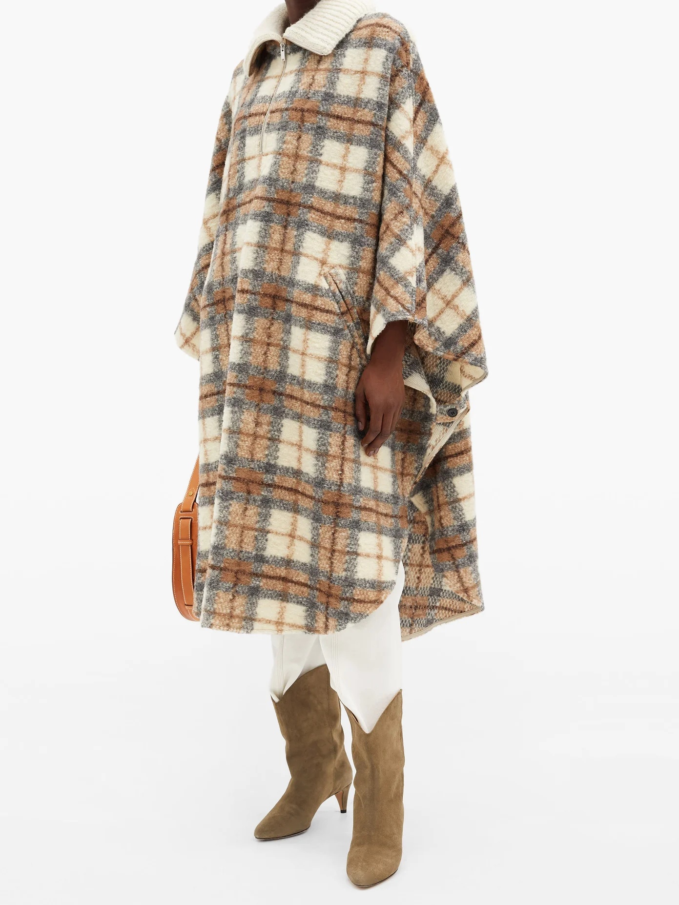 Gabin roll-neck checked wool-blend cape coat - 2