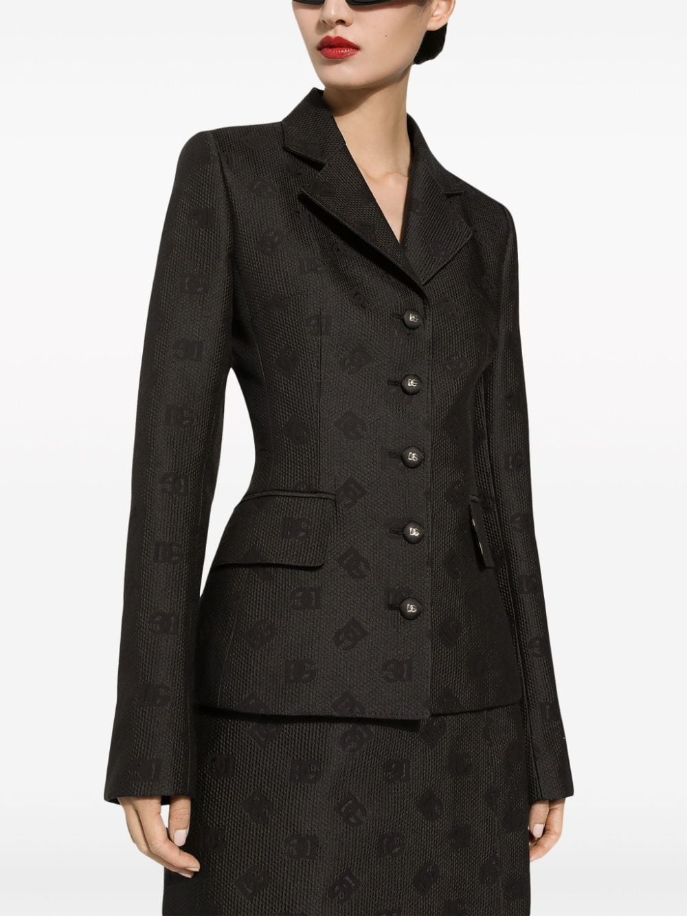 logo-jacquard single-breasted blazer - 5