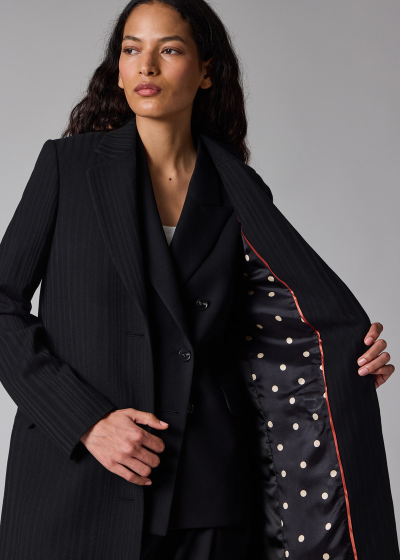 Women's Dark Navy 'Shadow Stripe' Cashmere-Blend Epsom Coat 7