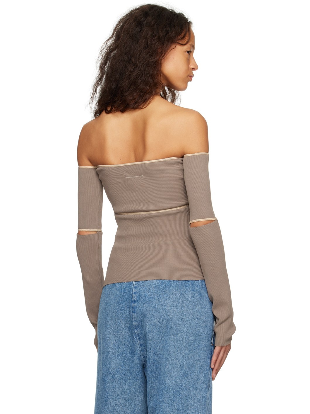 Taupe Off-The-Shoulder Blouse - 3