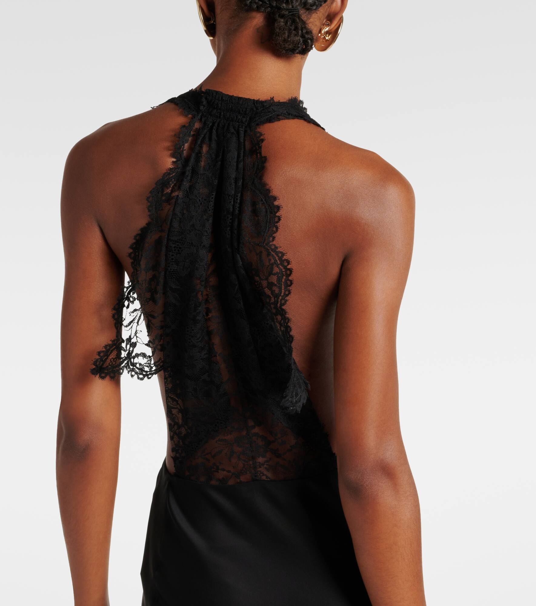 Lace-trimmed silk charmeuse gown - 6
