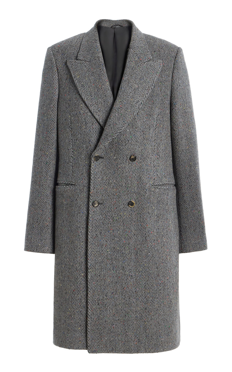 Mcaffrey Coat in Charcoal Multi Cashmere Wool Herringbone 1