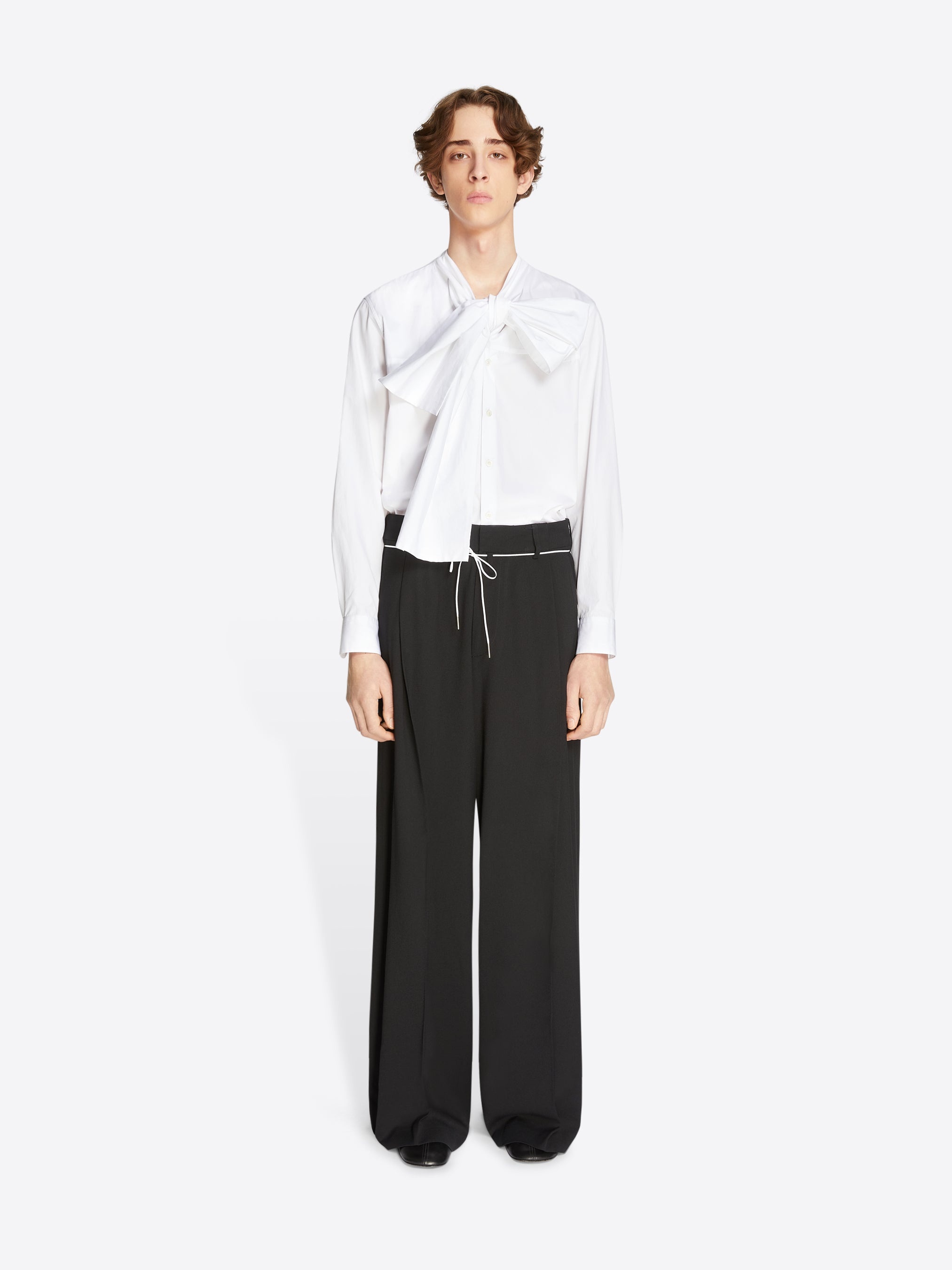BOW NECK COTTON SHIRT - 2