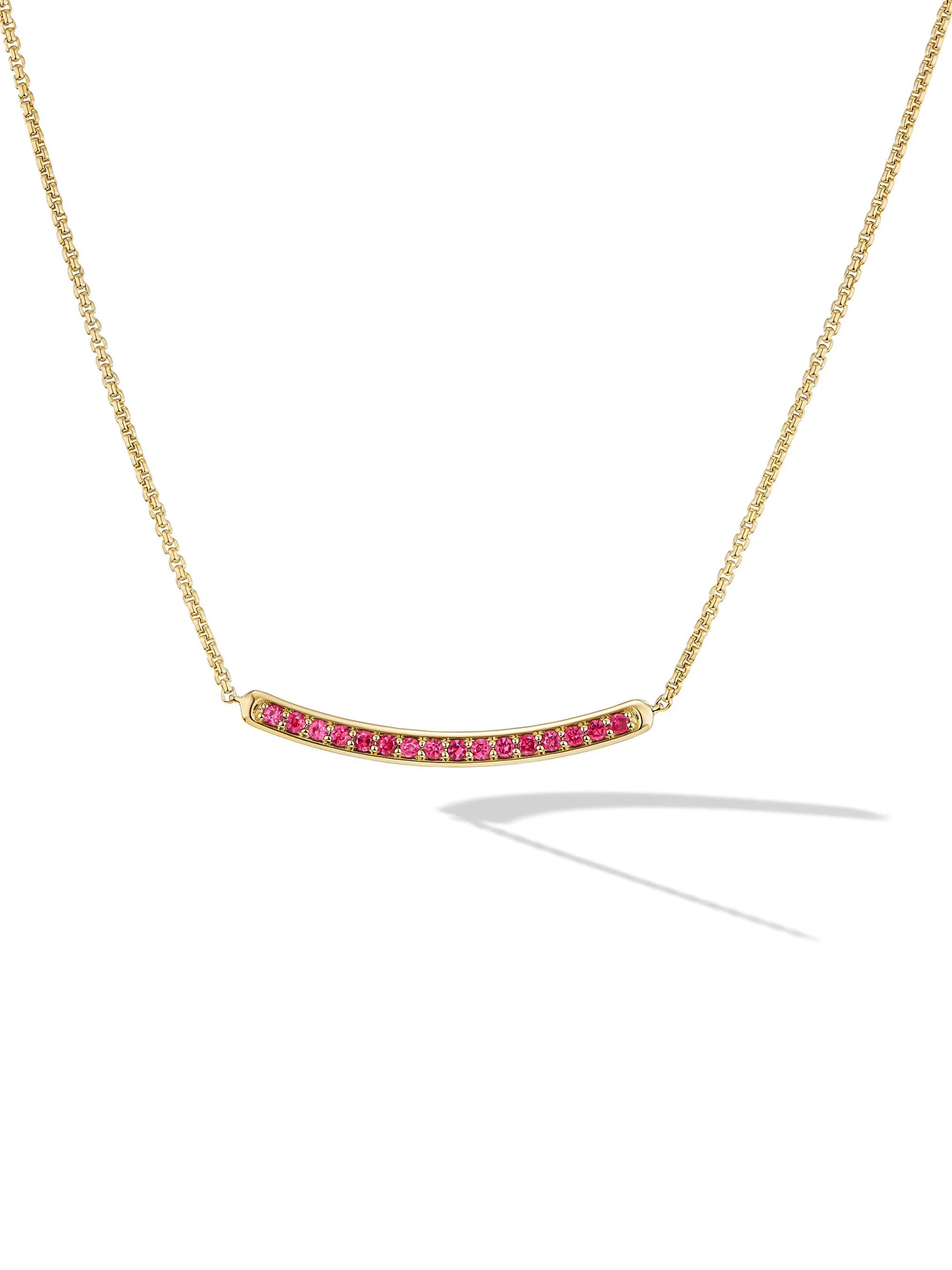 Women's Petite Pavé Bar Necklace in 18K Yellow Gold - Ruby - 1