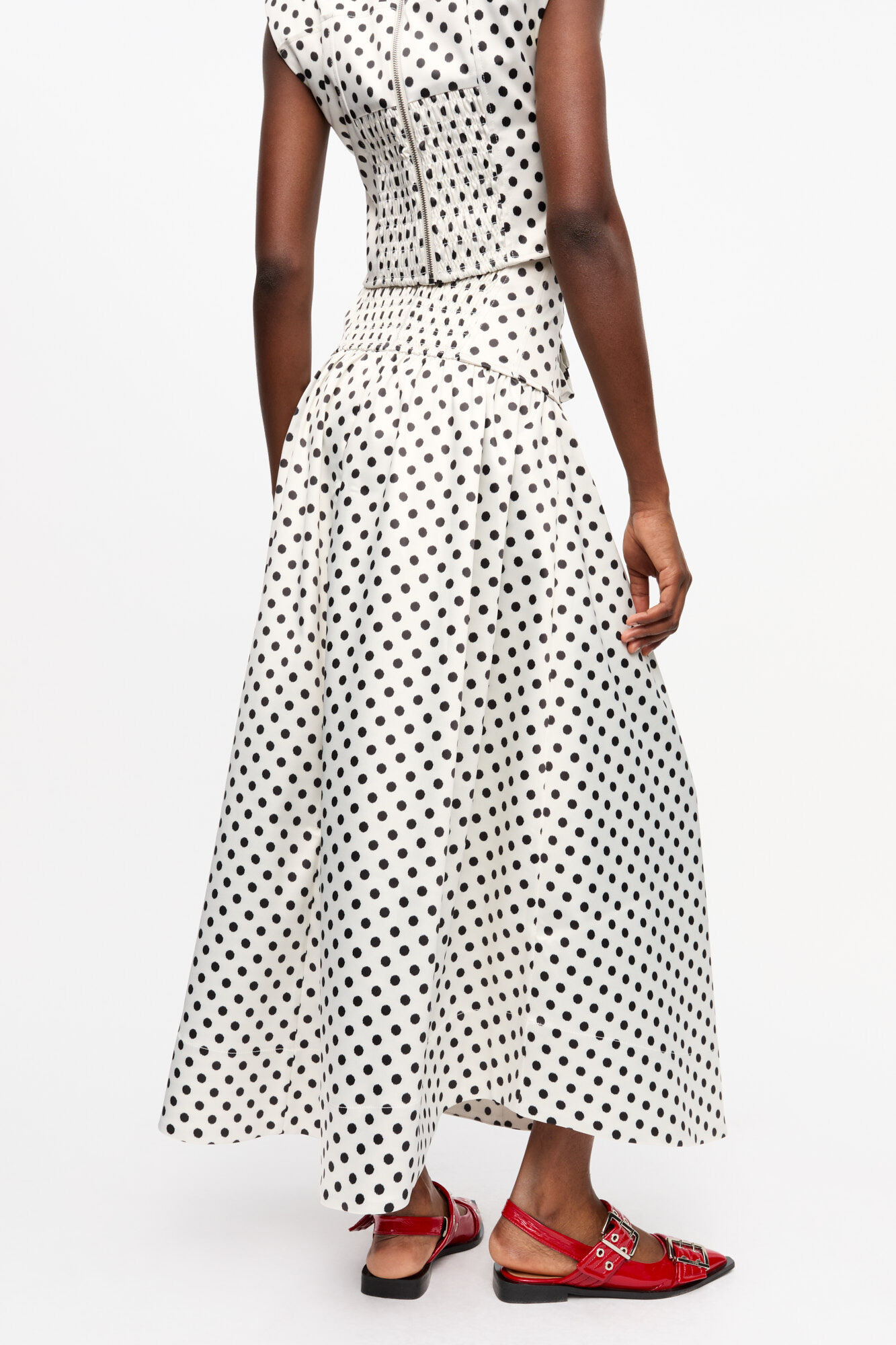 POLKA-DOT DOUBLE SATIN LONG POCKET SKIRT - 4