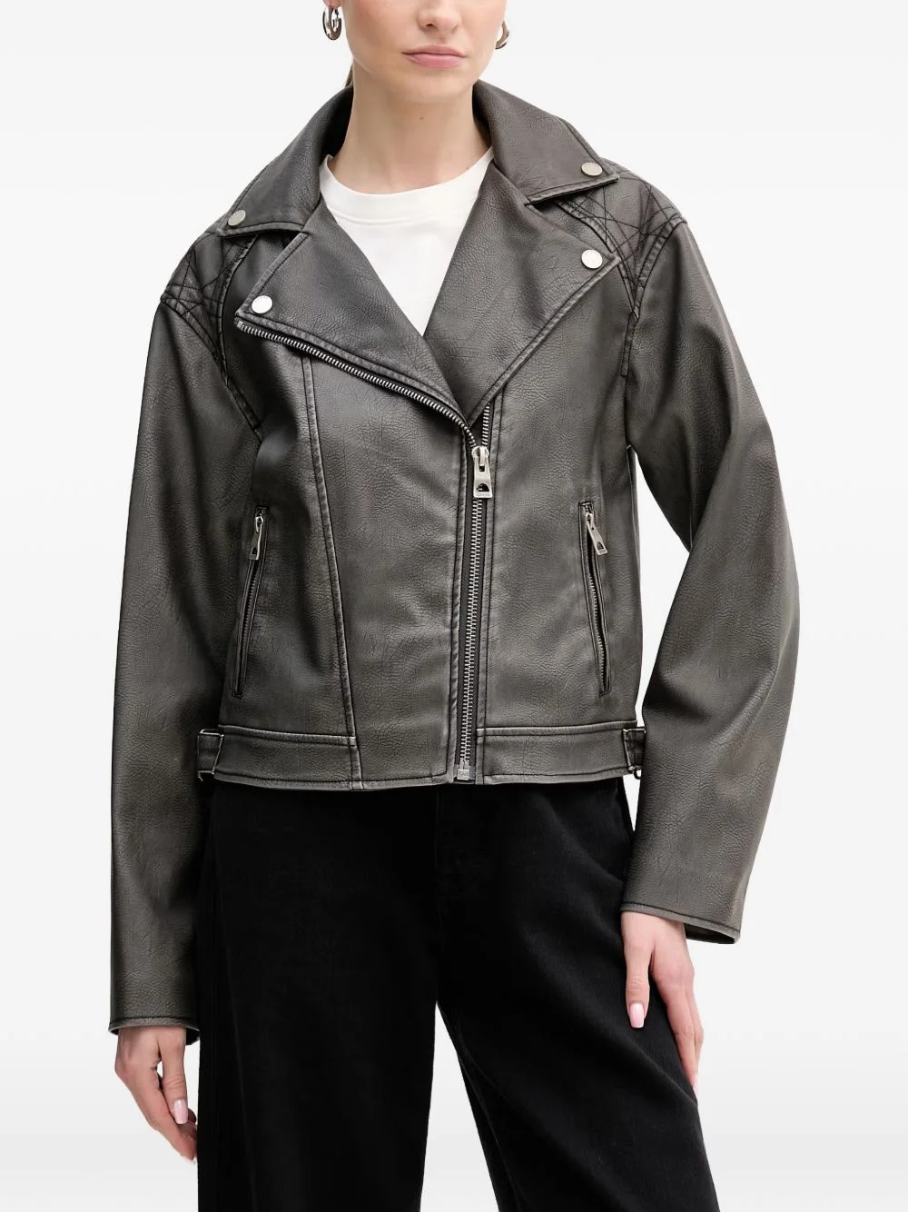 quilted-panel biker jacket - 1
