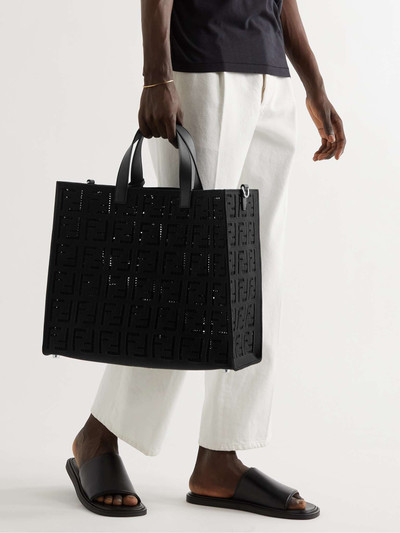 FENDI Logo-Embroidered Leather-Trimmed Cotton-Canvas Tote outlook