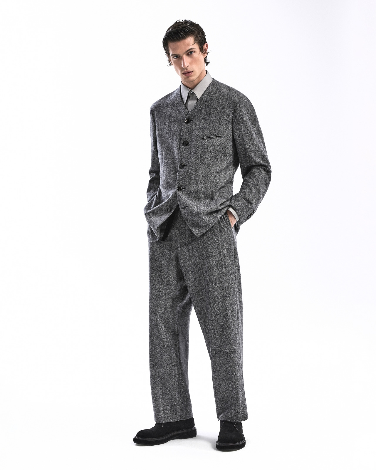 CHEVRON JACQUARD VIRGIN WOOL FLAT-FRONT TROUSERS - 6