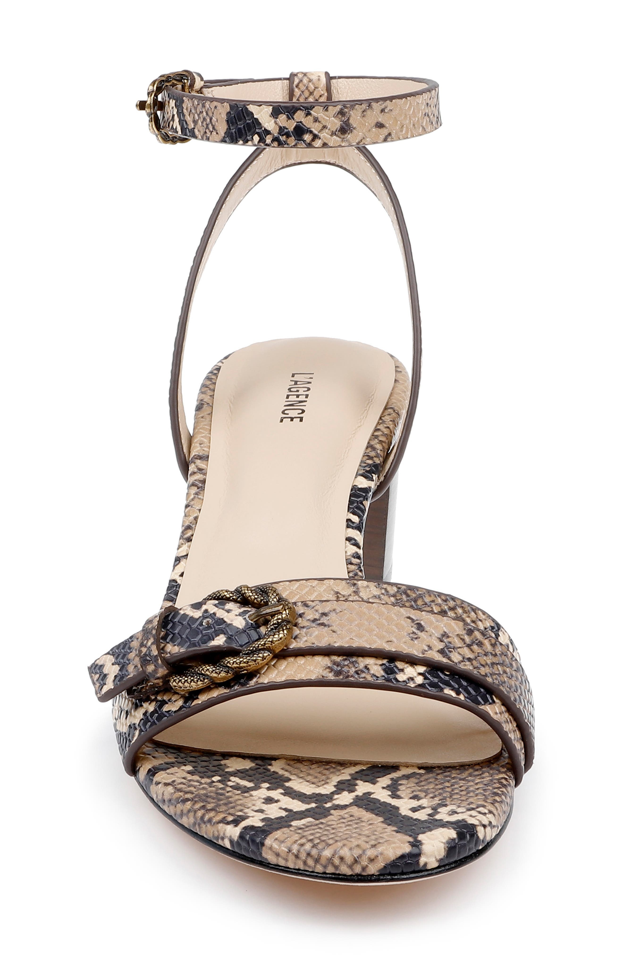 L'AGENCE Hughette Snakeskin Embossed Ankle Strap Sandal in Natural Snake Embossed at Nordstrom - 4