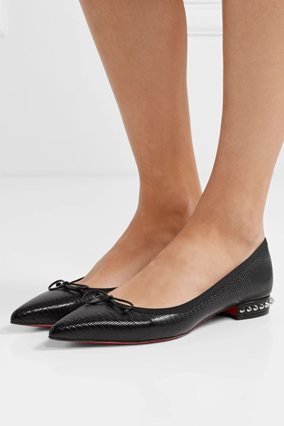 Christian Louboutin Hall spiked glossed lizard-effect leather point-toe flats outlook