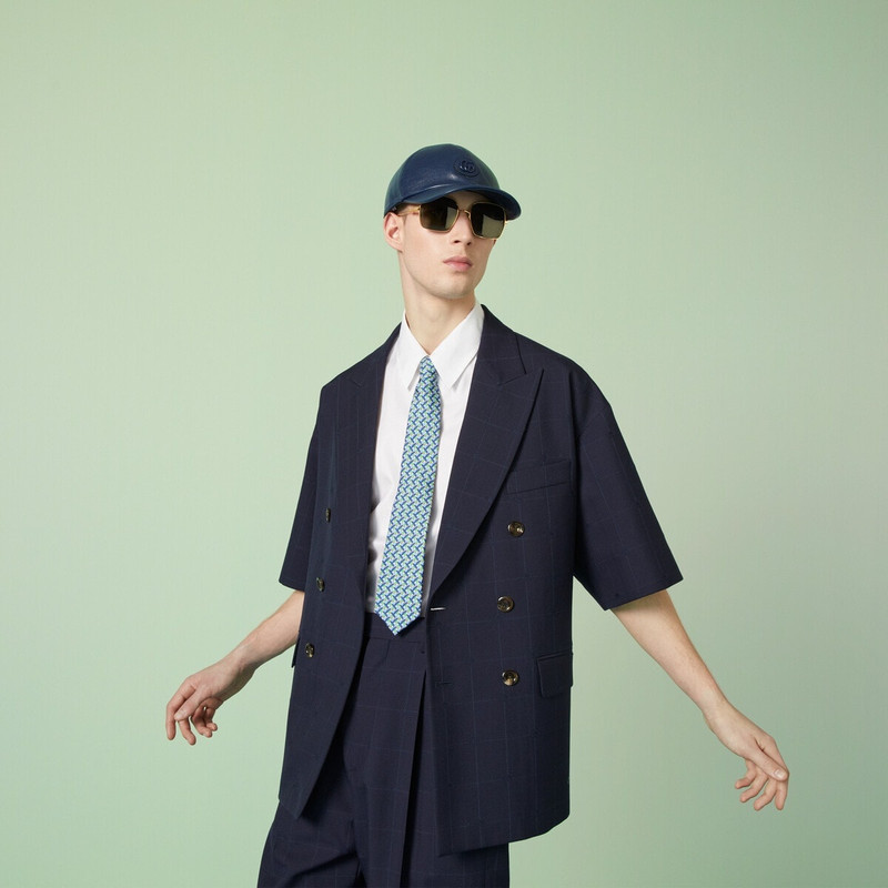 Round Interlocking G belts print silk tie 3