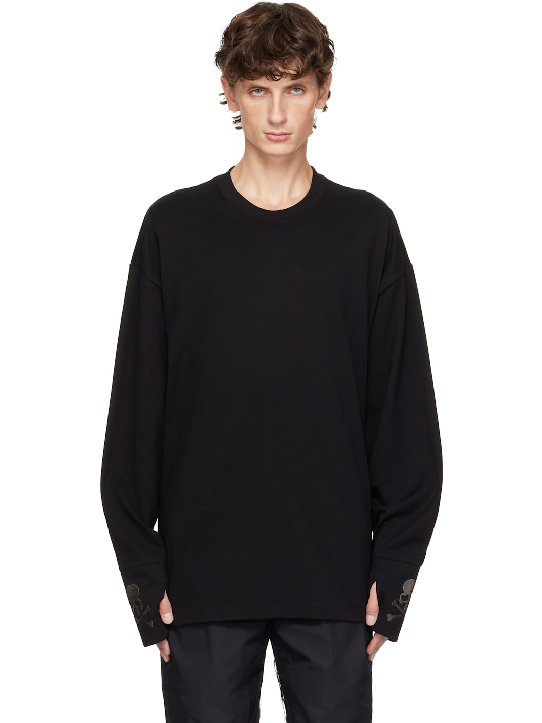 Black Boxy Fit Thumbhole Long Sleeve T-shirt - 1
