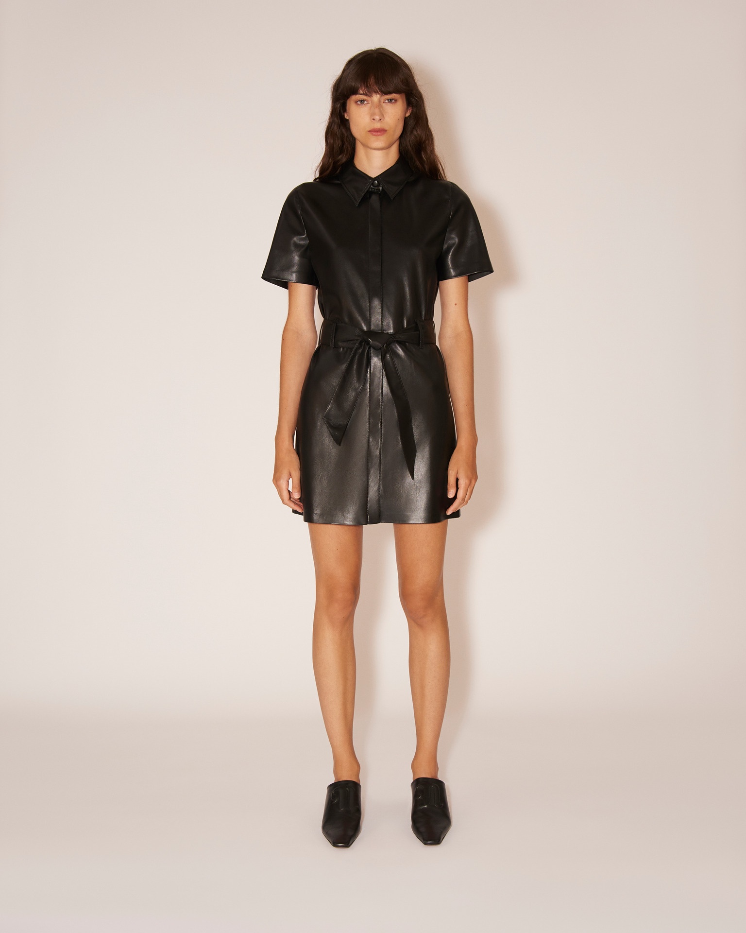 HALLI - OKOBOR™ alt-leather shirt dress - Black - 3