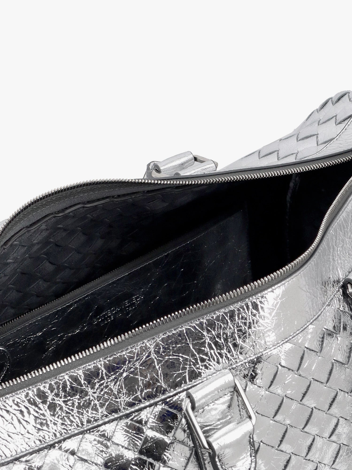 Bottega Veneta Silver Leather Duffle Bag With Intrecciato Motif - 4