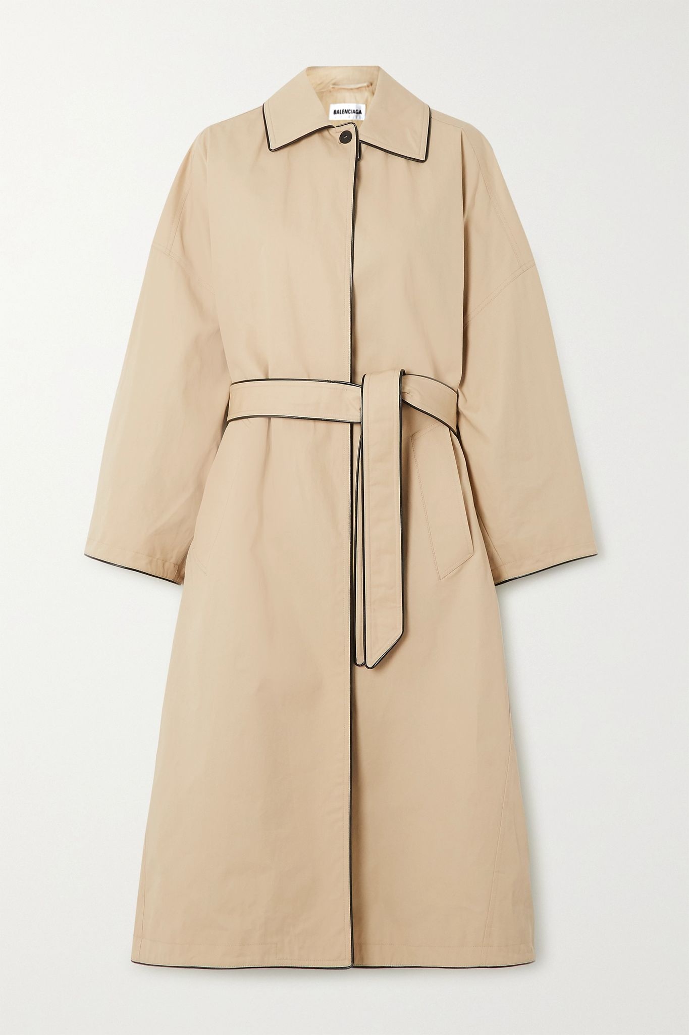 Faux leather-trimmed cotton-gabardine trench coat - 1