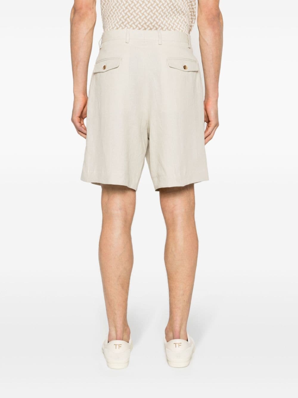 mid-rise linen bermuda shorts - 4
