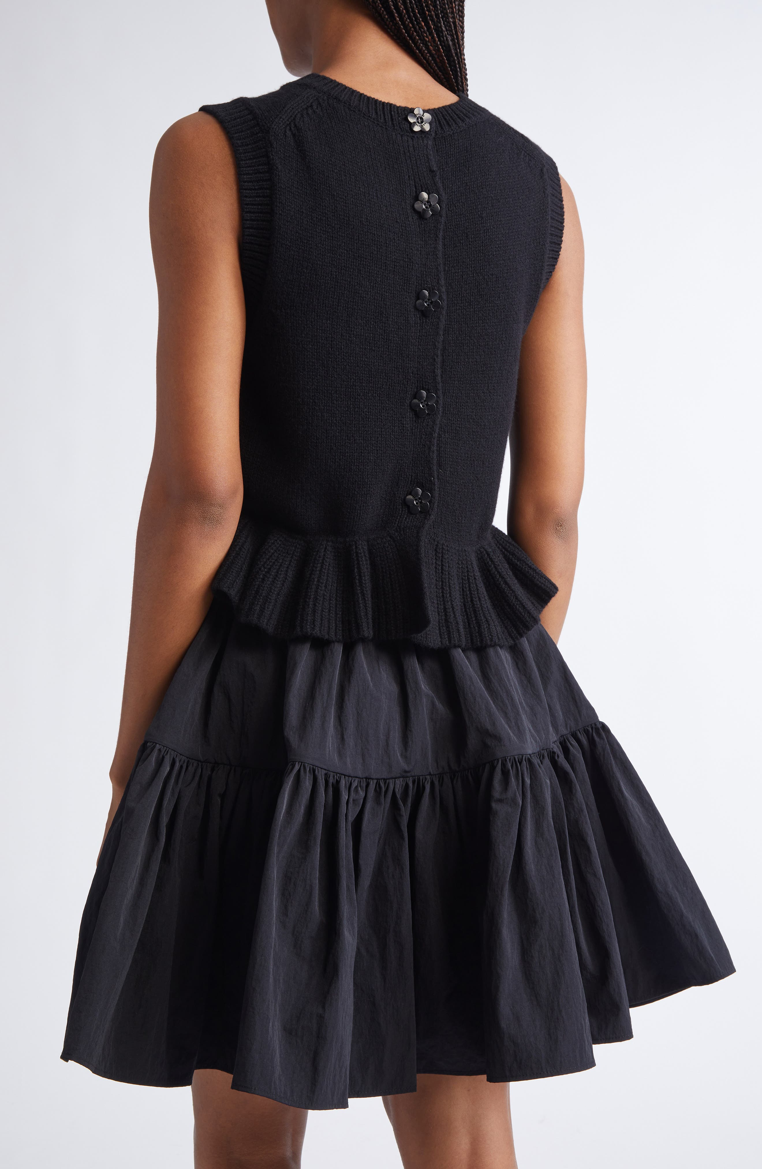 Cecilie Bahnsen Bill Ruffled Peplum Recycled Cashmere & Wool Sweater Vest in Black at Nordstrom - 3