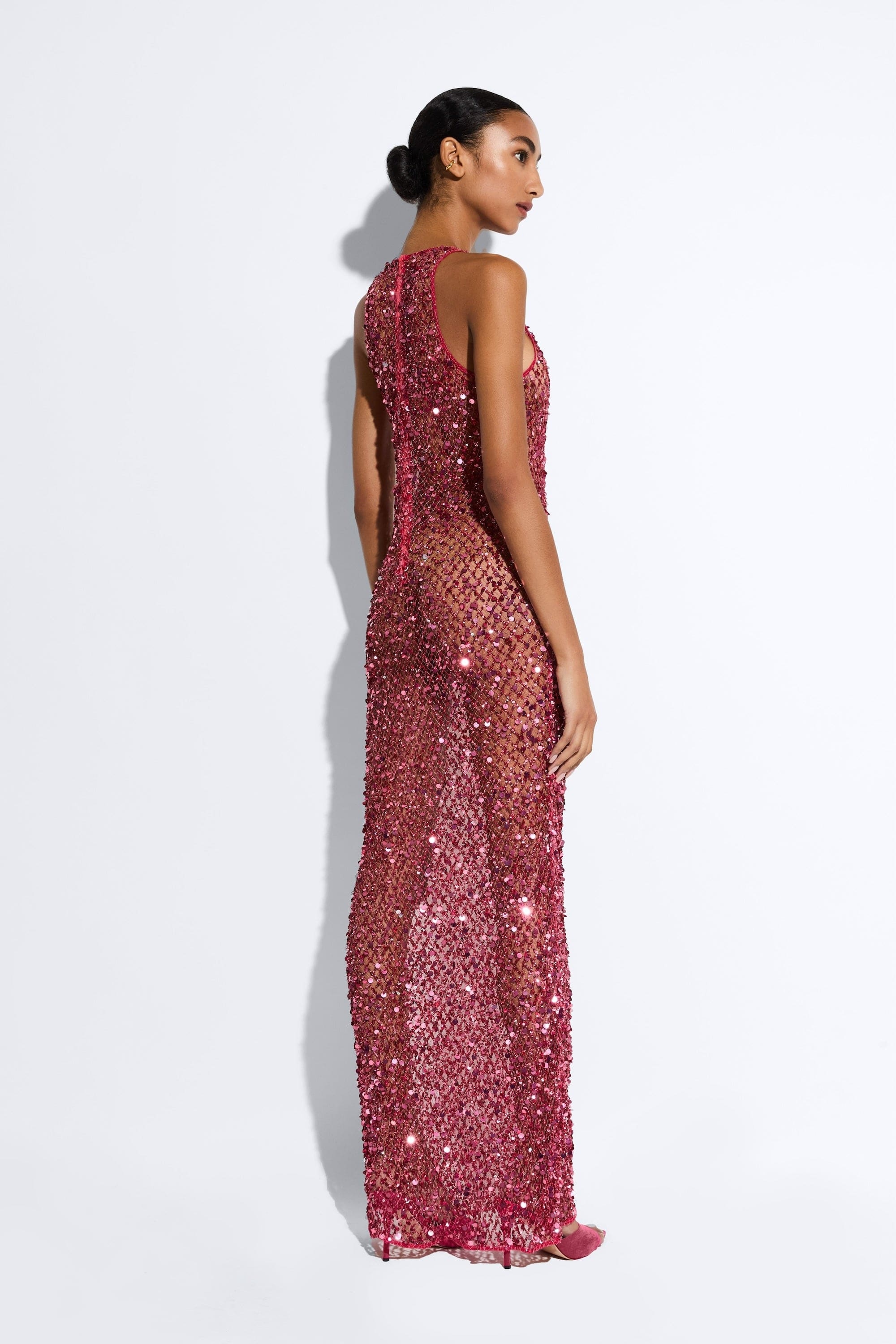 Net Mesh Sequin Tank Gown - 3