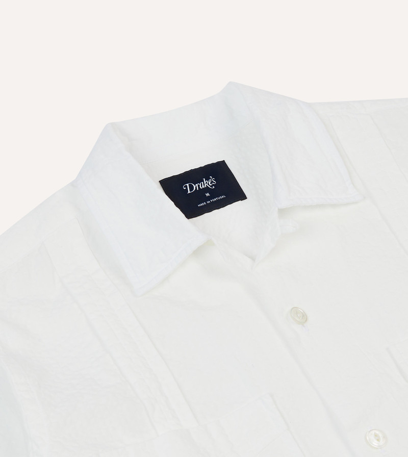 White Cotton-Linen Short Sleeve Cuban Shirt 3