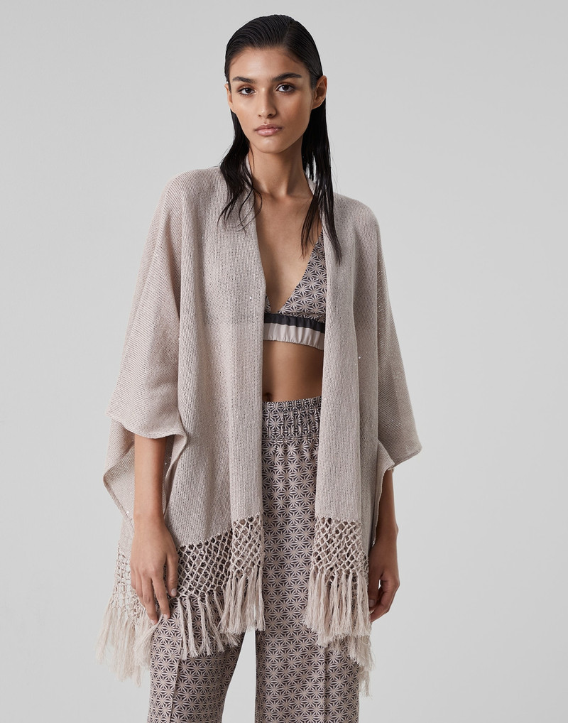 선과 실크 다이아몬드 원사 poncho 카디건 macramè fringe 1