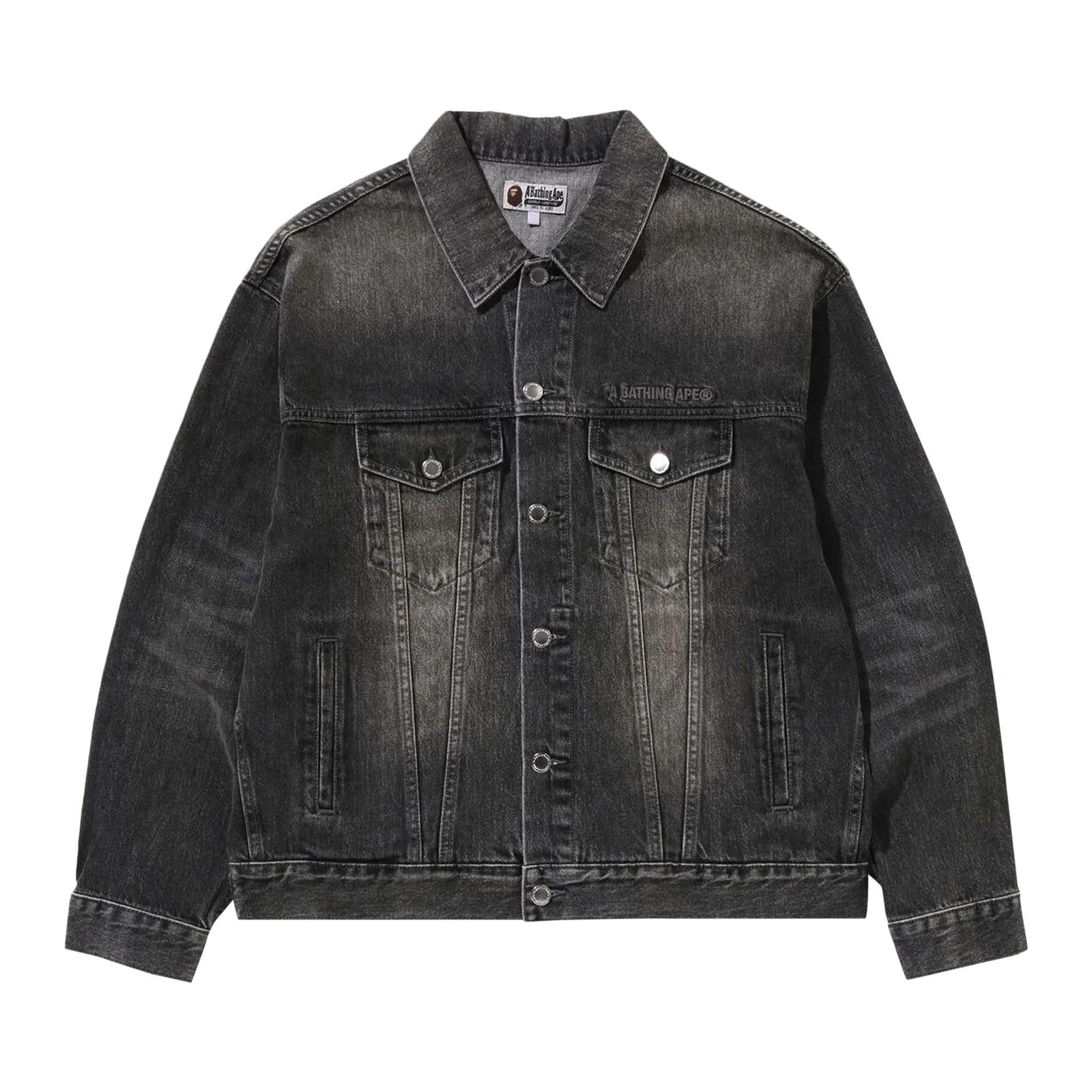 BAPE Distressed Denim Trucker Jacket 'Black' - 1
