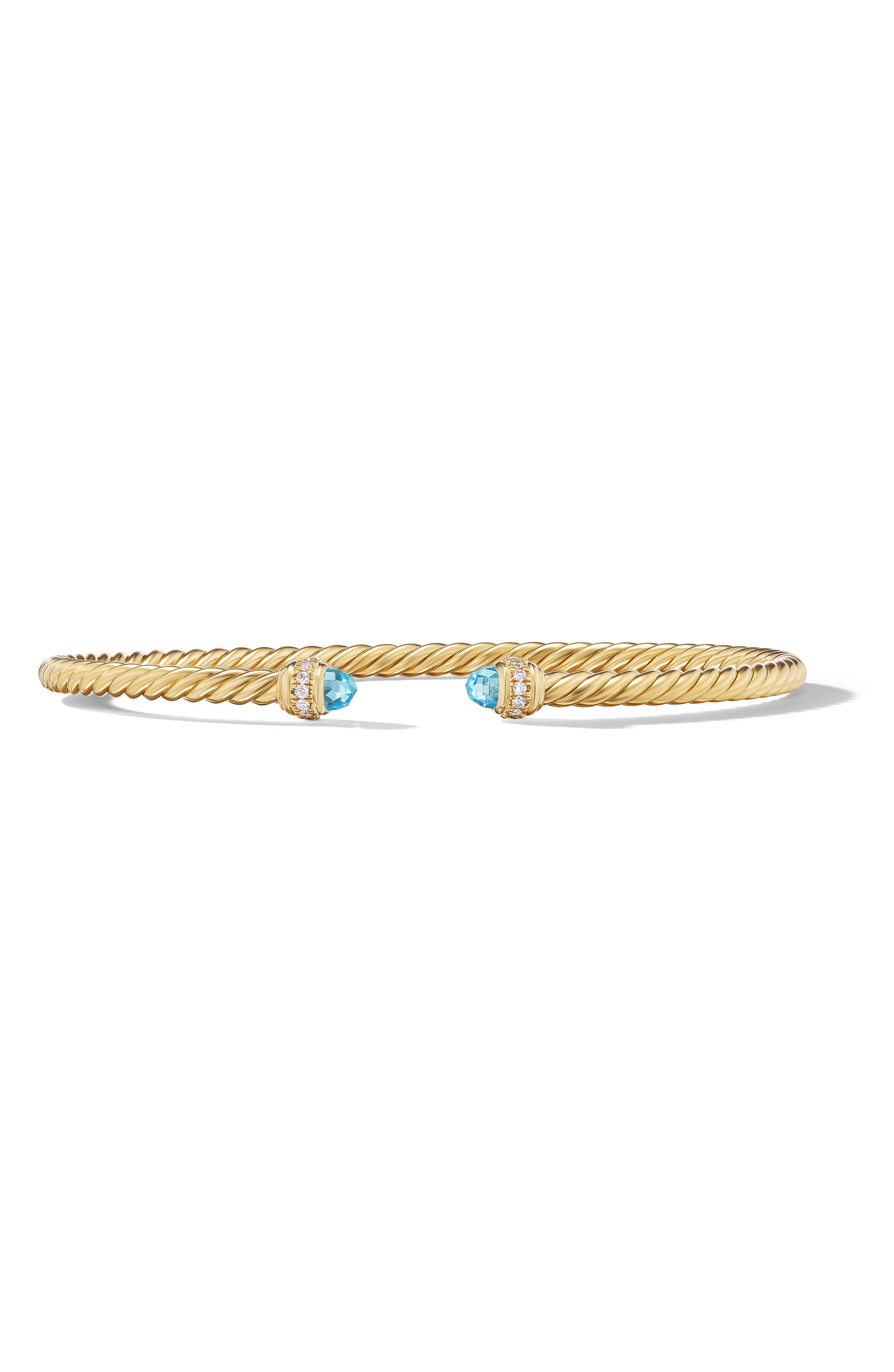 David Yurman Classic Cablespira® Bracelet in 18K Gold with Diamonds, 3mm in 18K Yellow Gold/Blue Top - 1