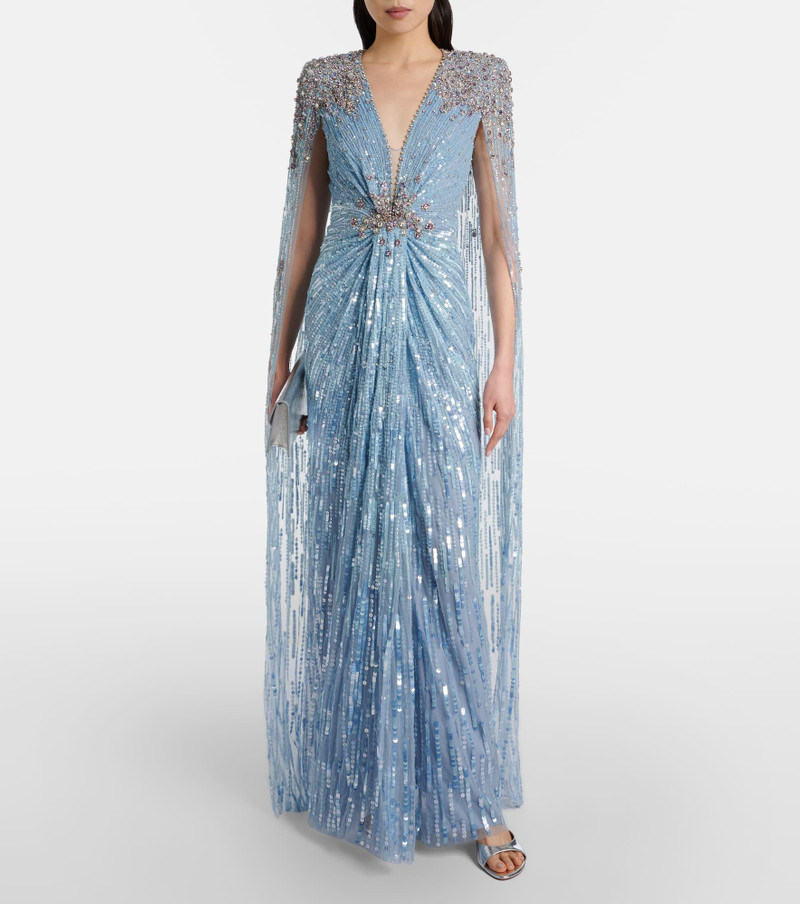 JENNY PACKHAM Symphony embellished caped gown outlook