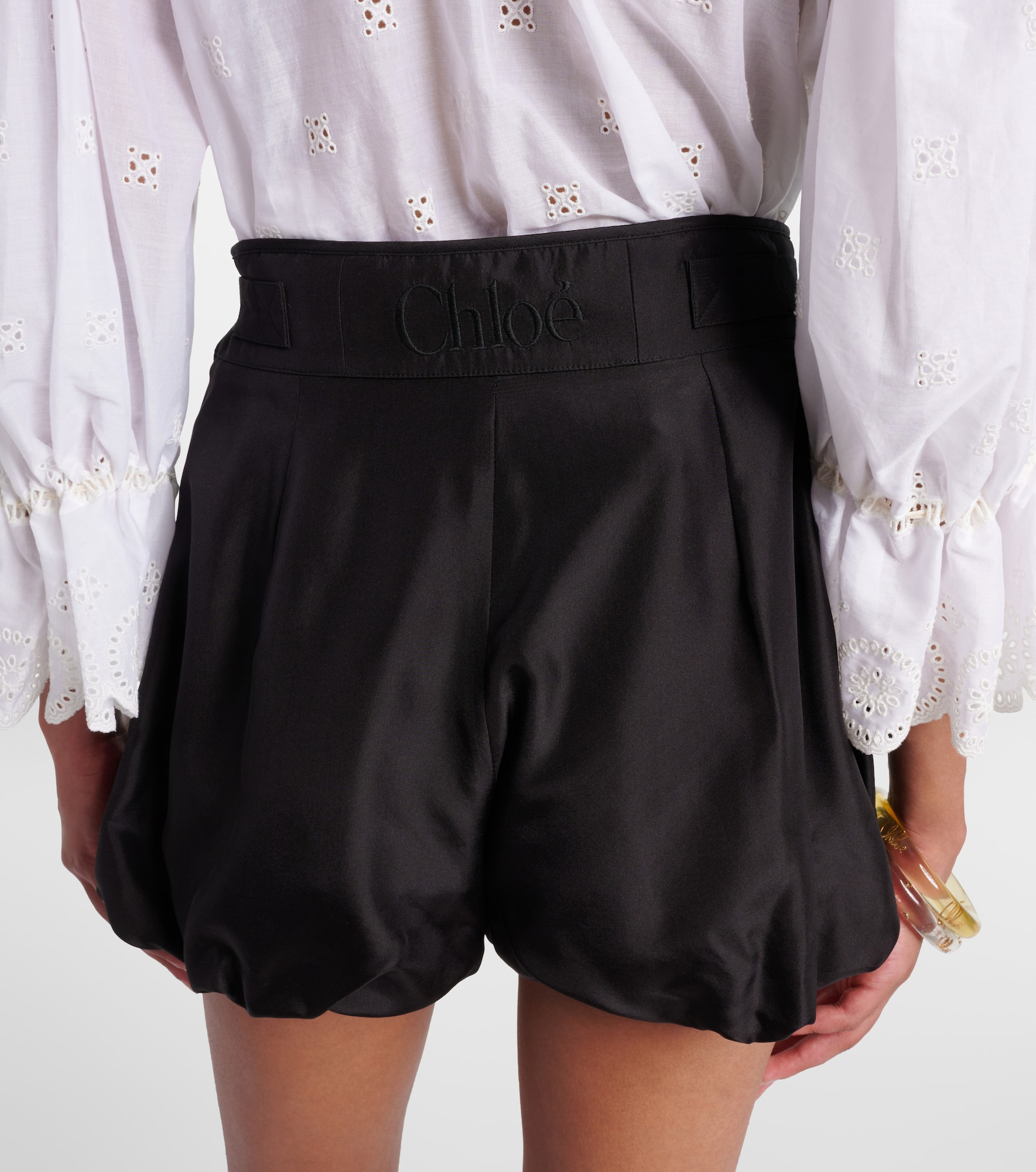 Belted high-rise silk habotai shorts - 5