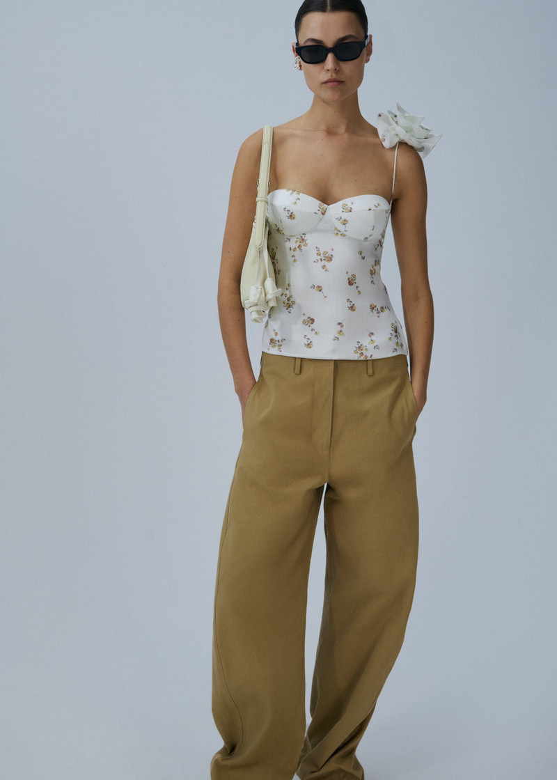 MAGDA BUTRYM Flower appliqué silk tank in cream print outlook