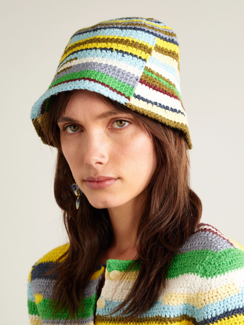 The Elder Statesman Crocheted organic cotton bucket hat Green outlook