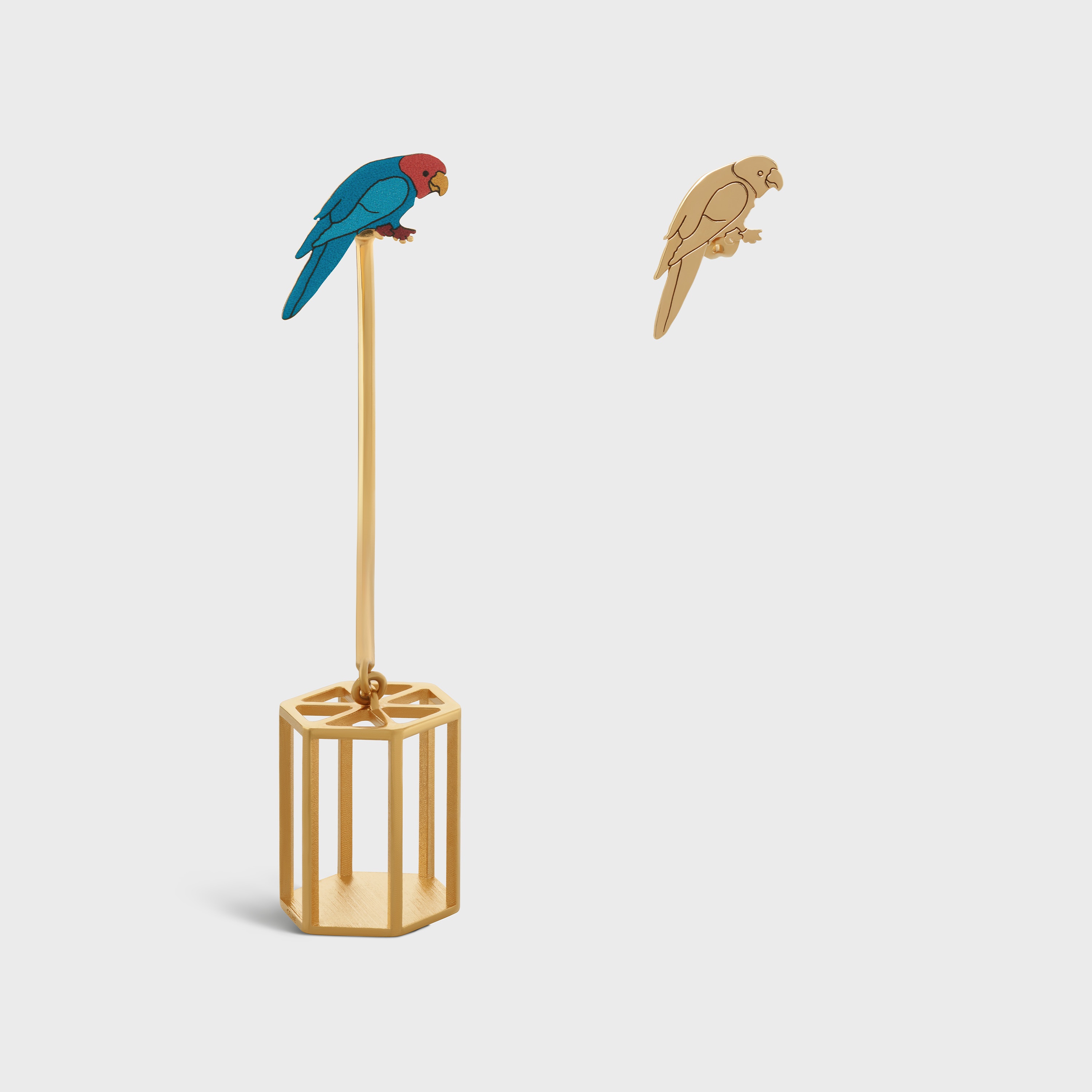 ANIMALERIE PARROT EARRING IN BRASS WITH GOLD FINISH AND MULTICOLOUR PRINT - 1