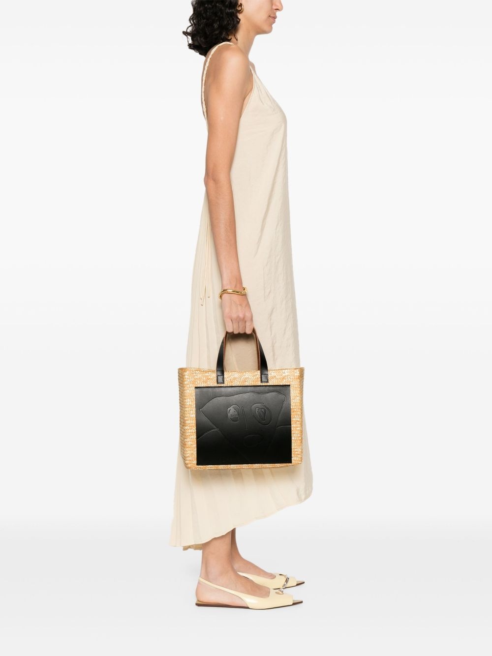 leather-panelled straw tote bag - 2