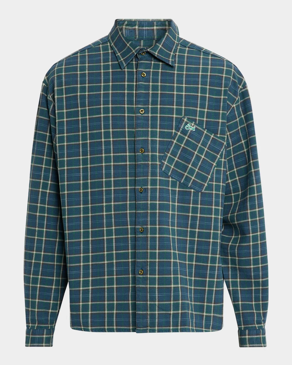 Men's Cotton Plaid Overshirt with Asymmetric Logo Pocket - 1