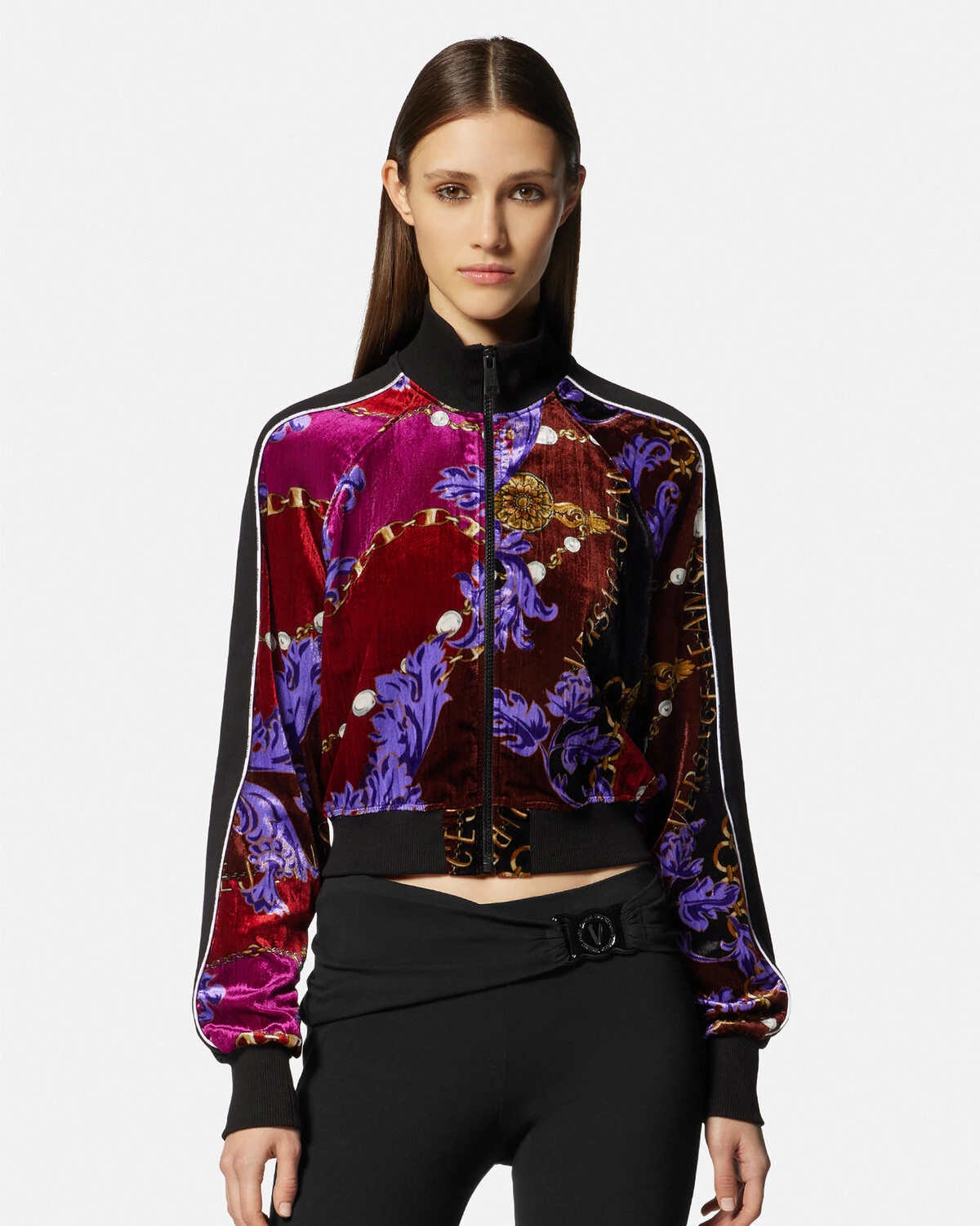 Chain Couture Velvet Zip Sweatshirt - 3