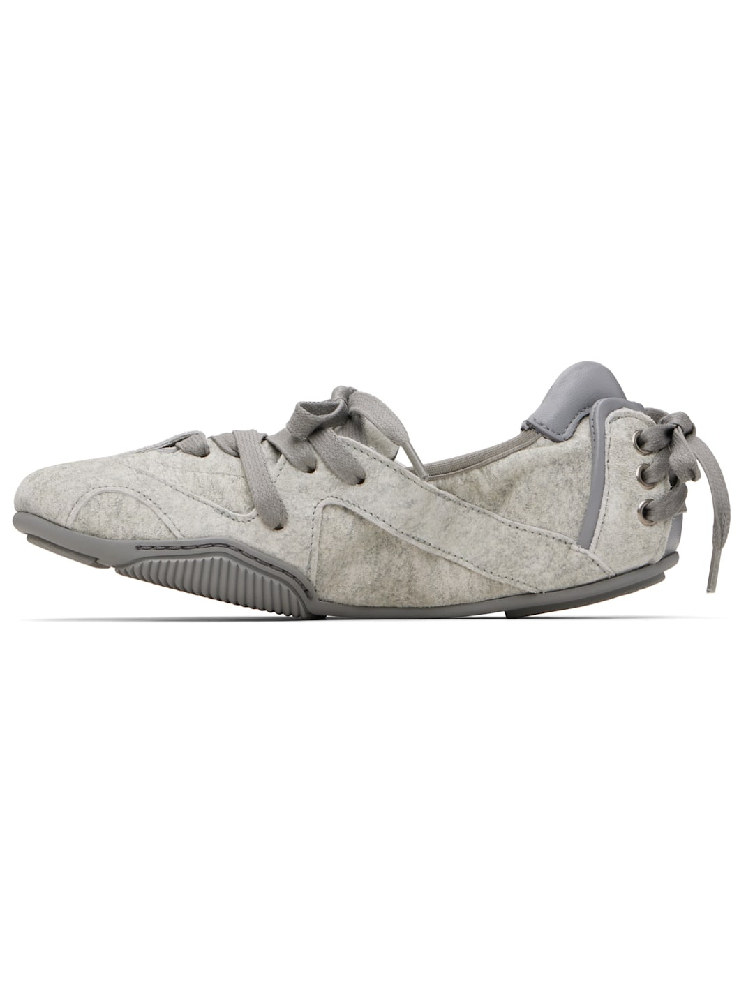 Gray Lace-Up Leather Sneakers - 3
