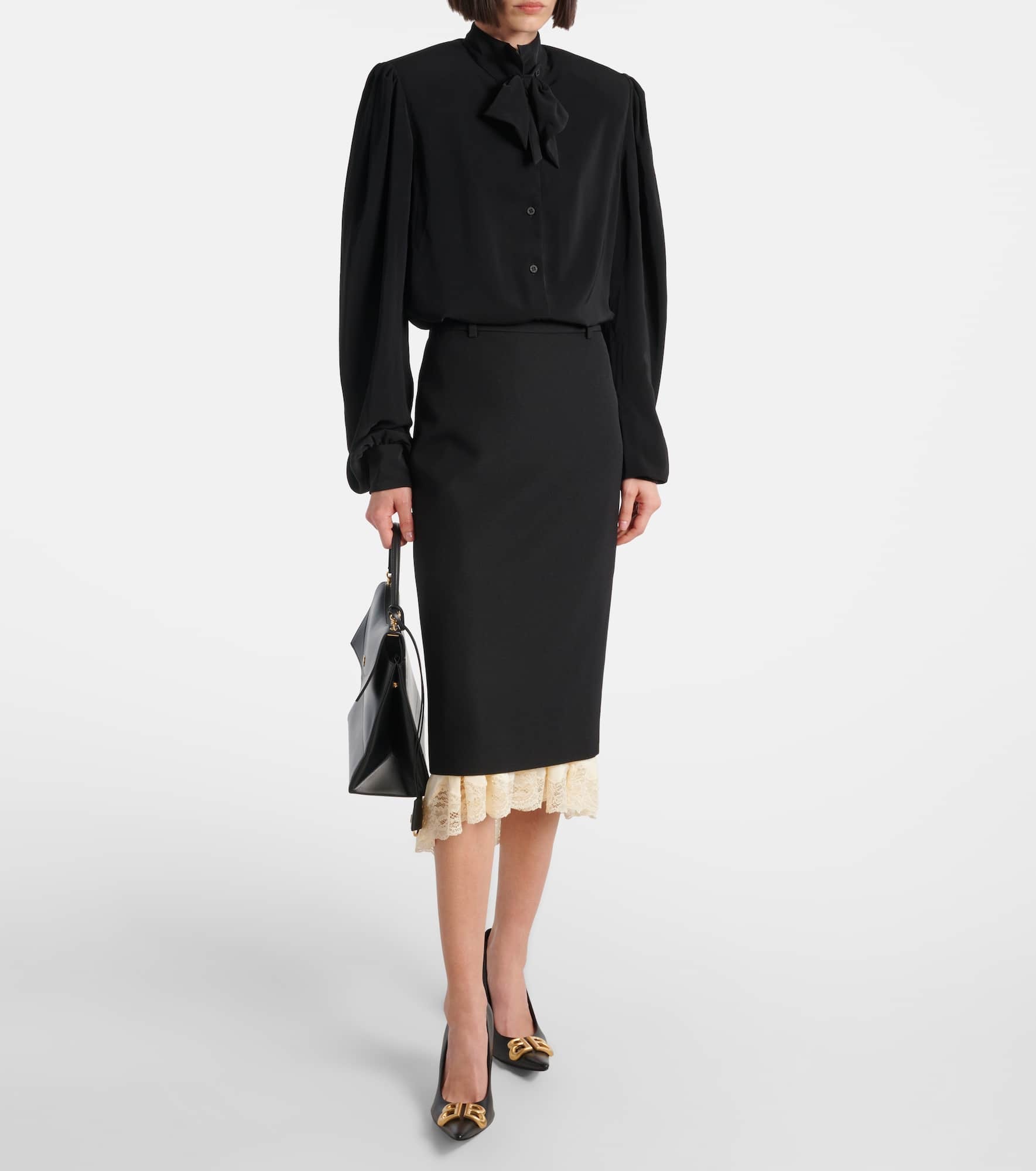 Wool lace-trimmed midi skirt - 2