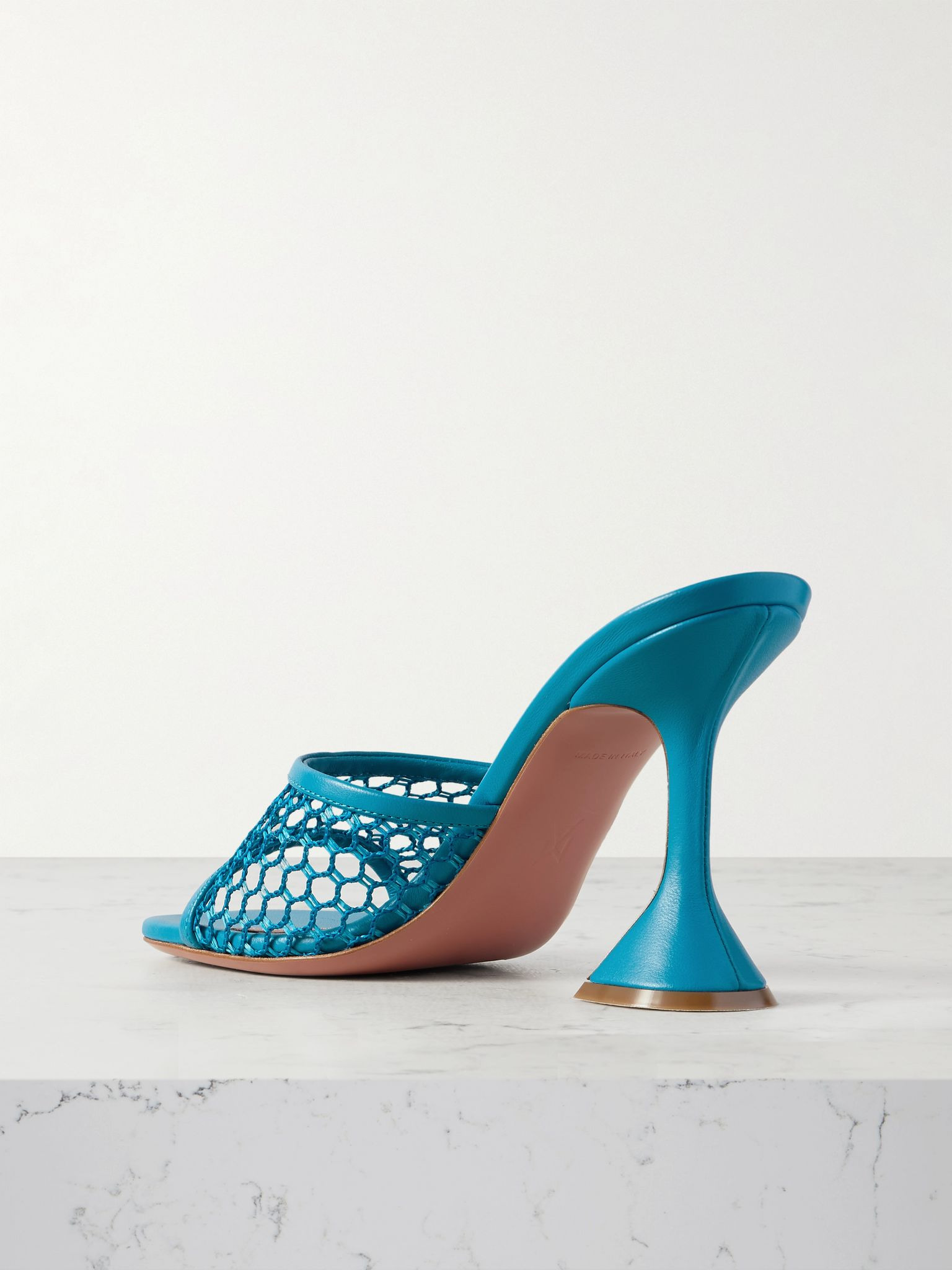 Lupita fishnet and leather mules Turquoise - 3