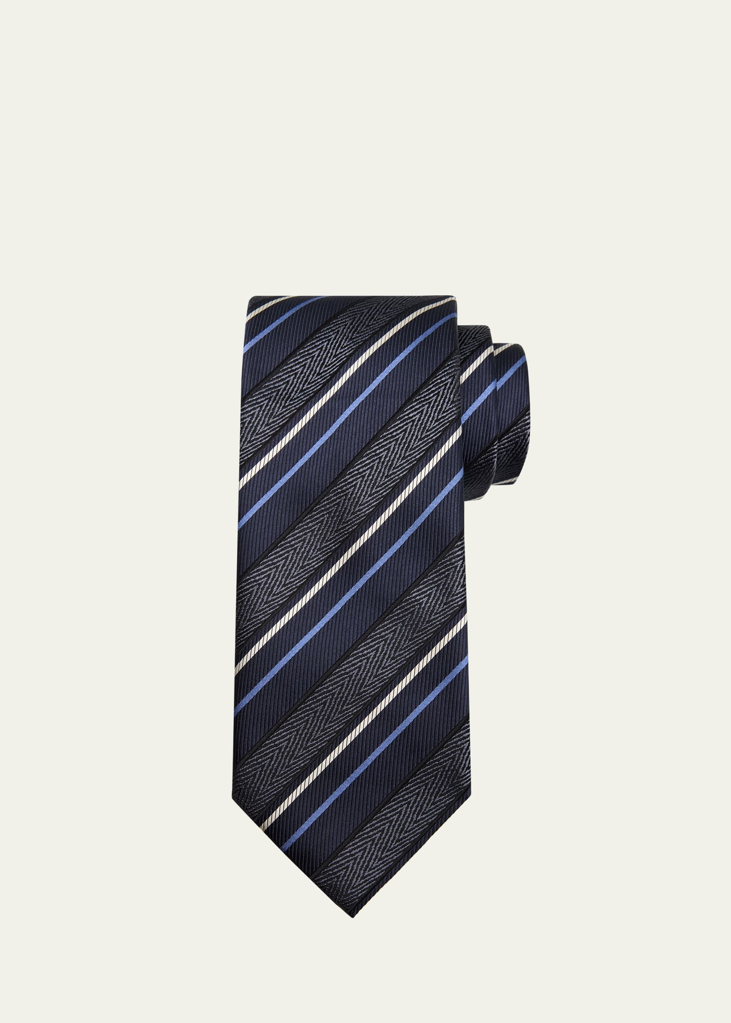 Men's Silk and Cotton Regimental Stripe Tie - 1