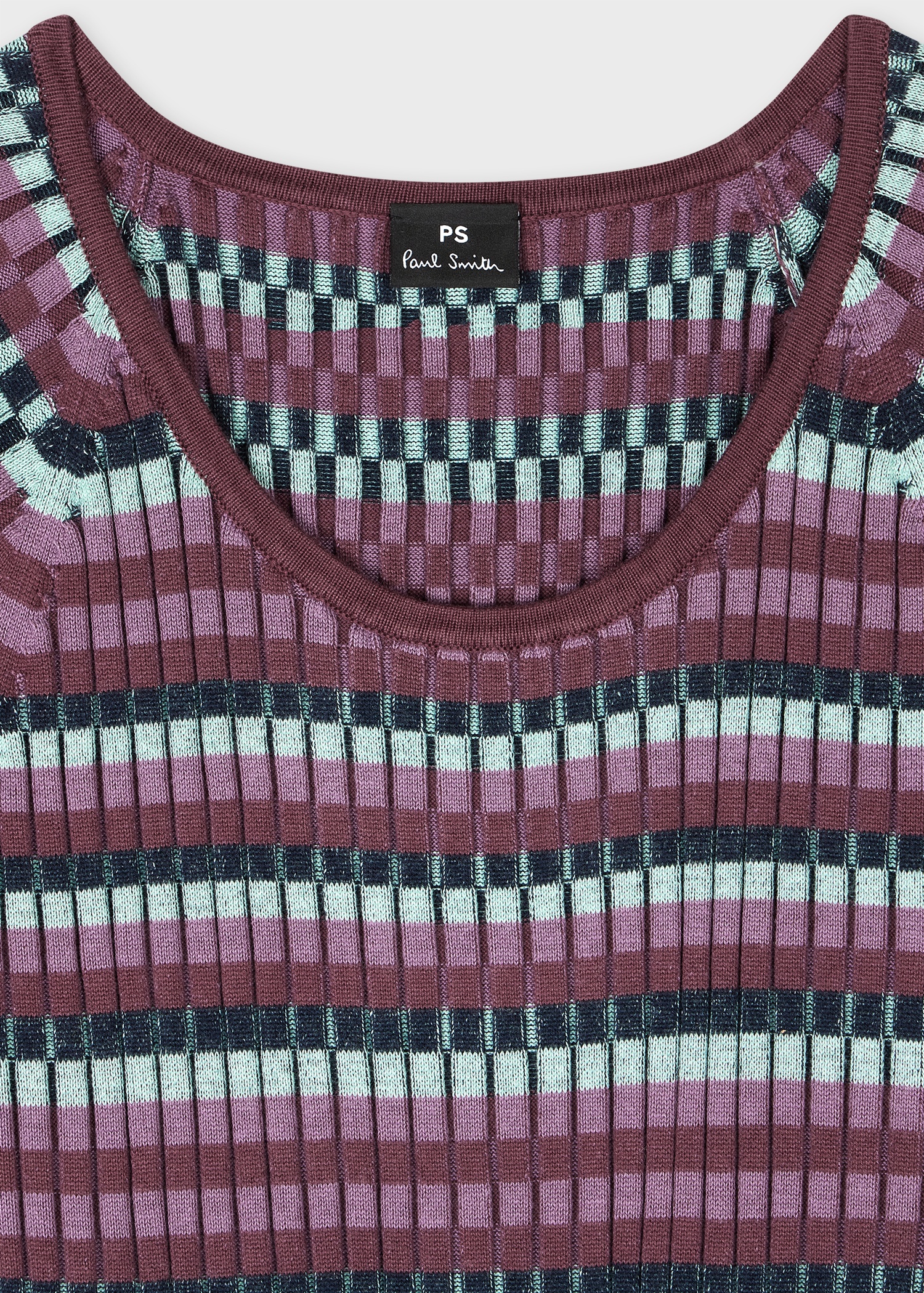 Women's Navy and Purple Stripe Pleated Rib Knit Dress - 2