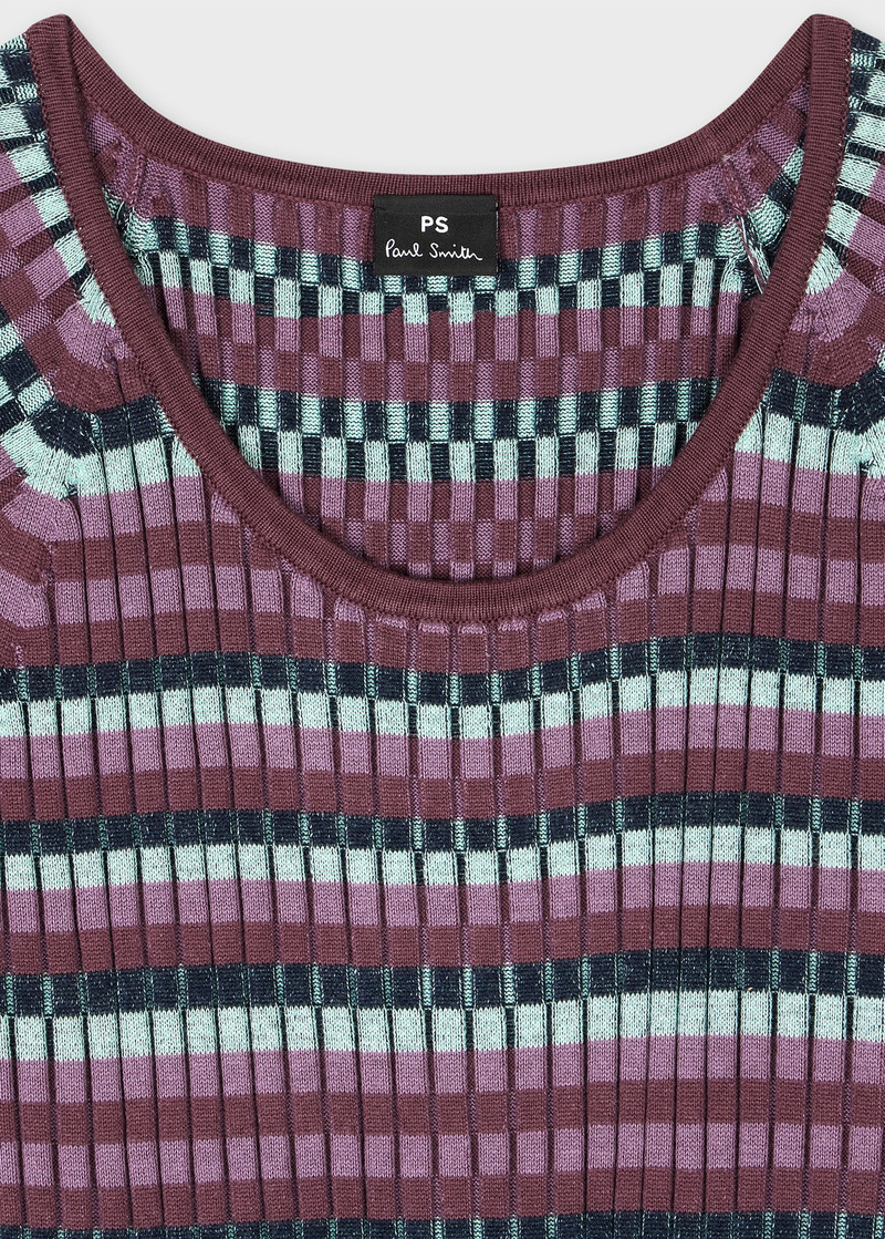 Paul Smith Women's Navy and Purple Stripe Pleated Rib Knit Dress outlook