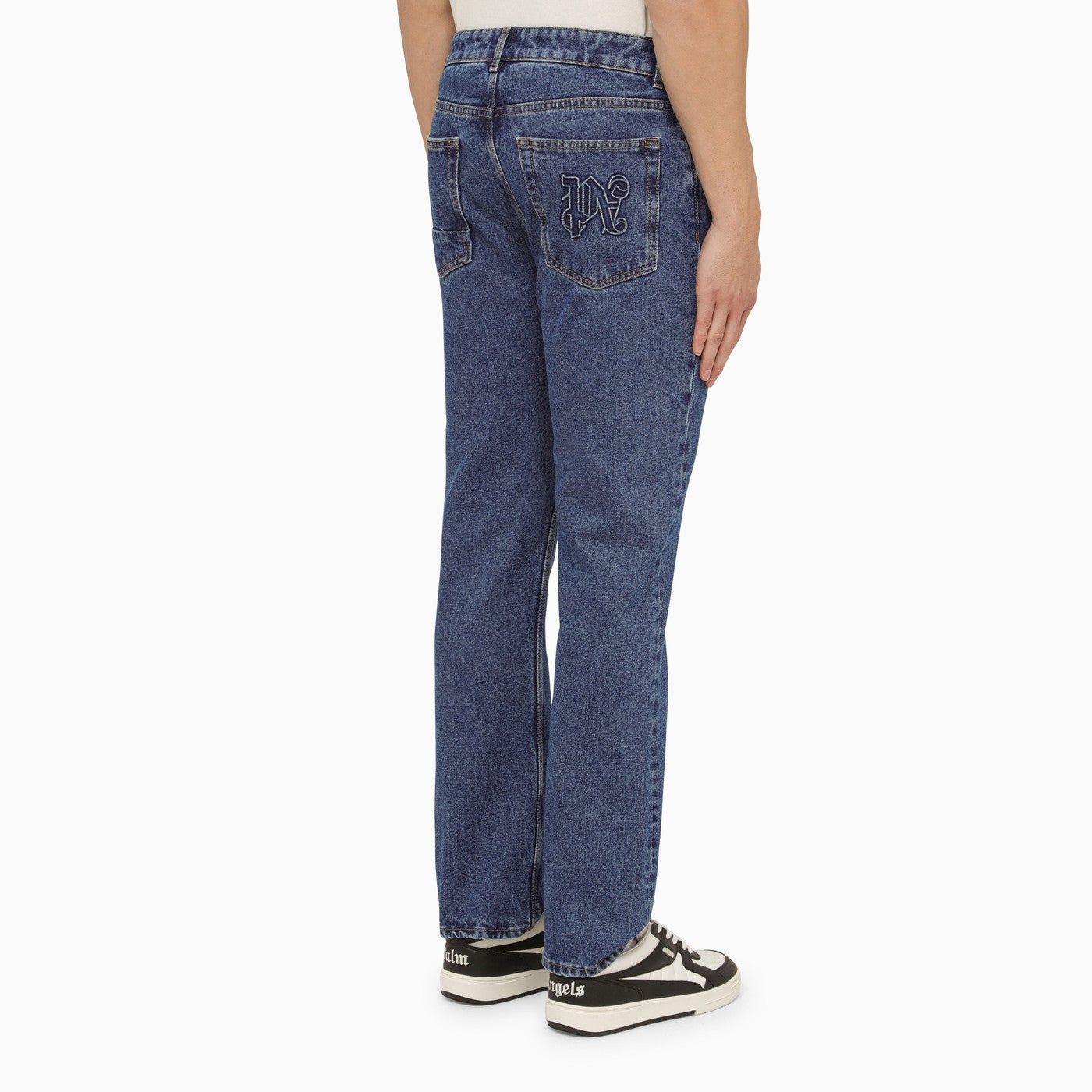 Palm Angels Blue Jeans With Monogram Embroidery - 4