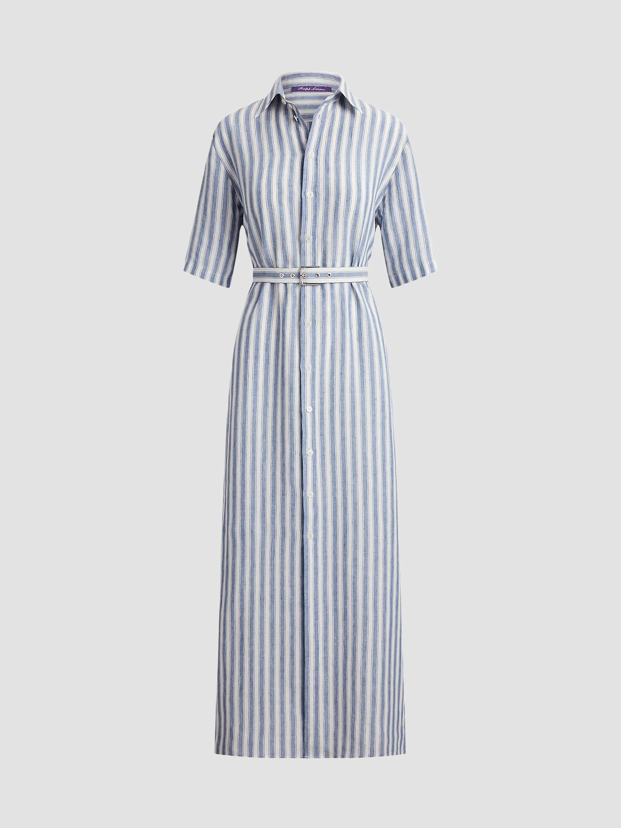 Women's Carol Umbrella Stripe Linen Shirtdress - Chambray Blue Cream - 1