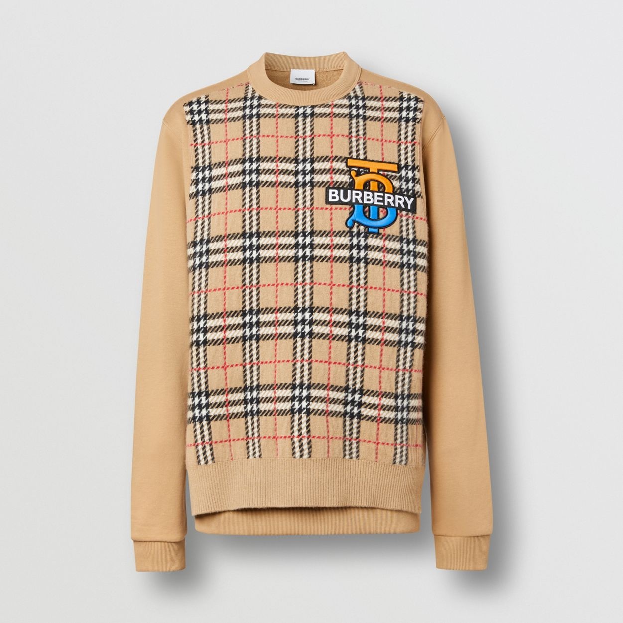 Monogram Motif Check Cashmere Panel Sweatshirt - 1